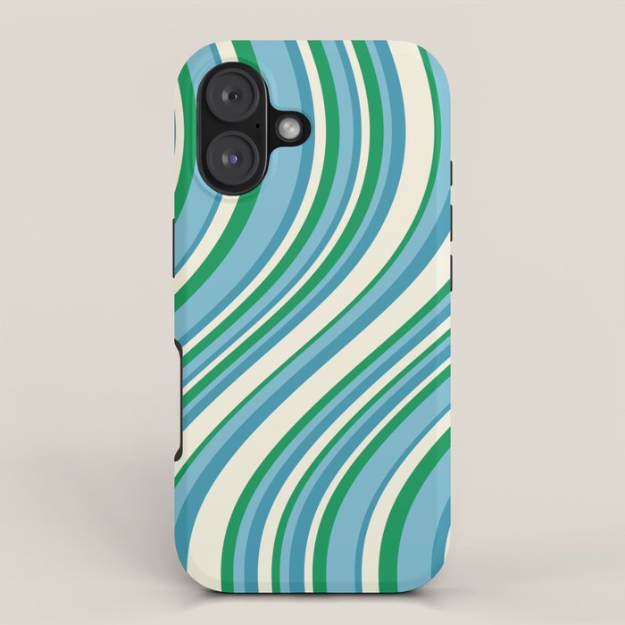 Wavy Stripes XXVII - Beachy Blue and Green iPhone Case Gallery Image 1