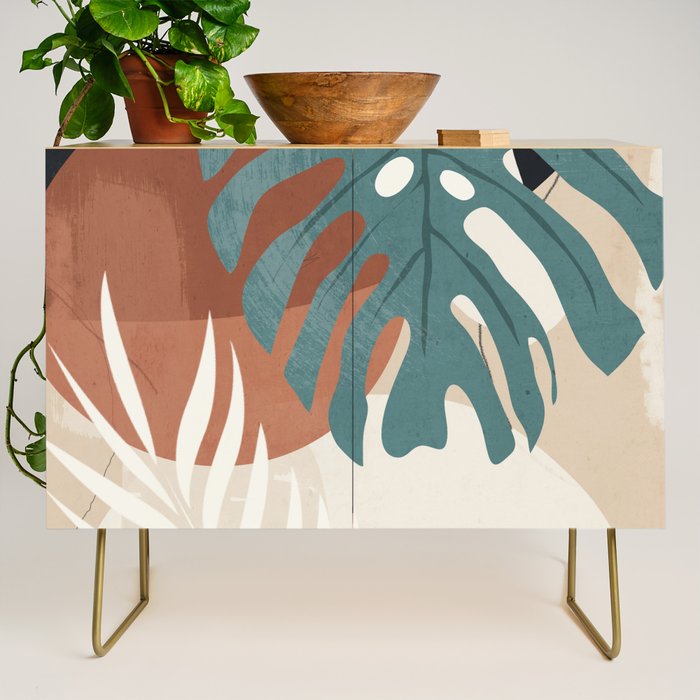 Abstract Art Tropical Leaves  Credenza Gallery Image 1