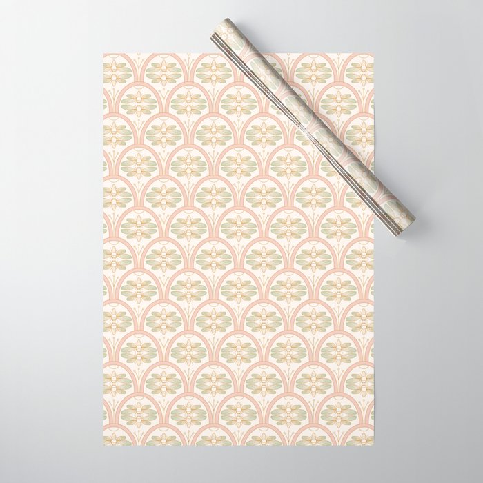 Art Deco Cicada Pattern, Retro Bugs in Blush, Cream Wrapping Paper Gallery Image 1
