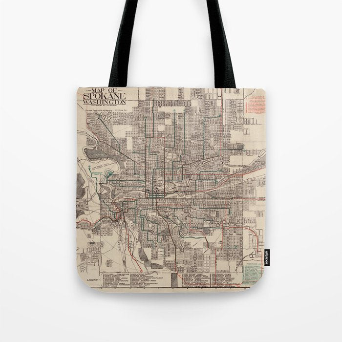 Old Spokane WA Map (1924) The Lilac City Washington State Vintage Atlas Tote Bag Gallery Image 1
