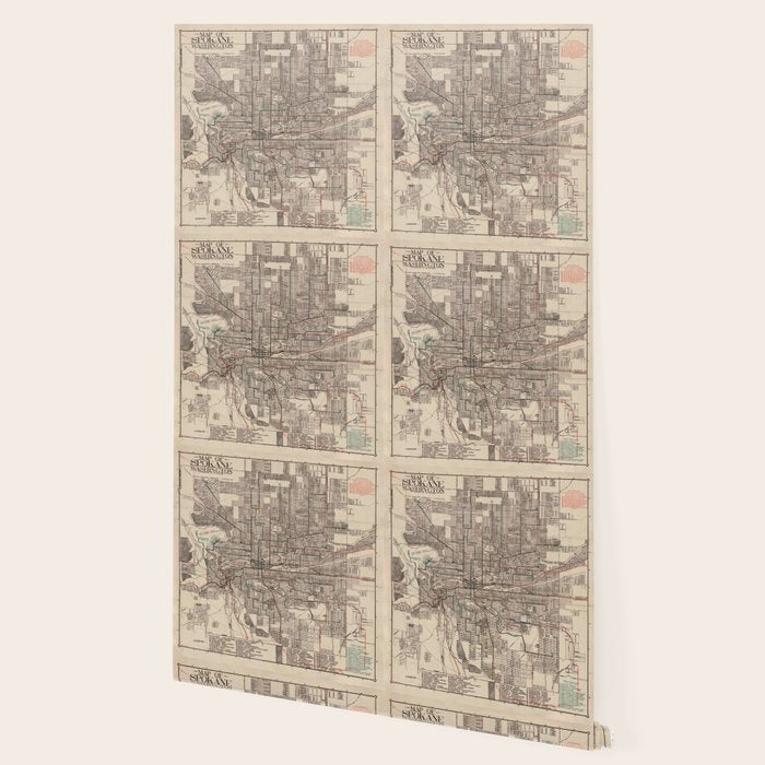 Old Spokane WA Map (1924) The Lilac City Washington State Vintage Atlas Wallpaper Gallery Image 2
