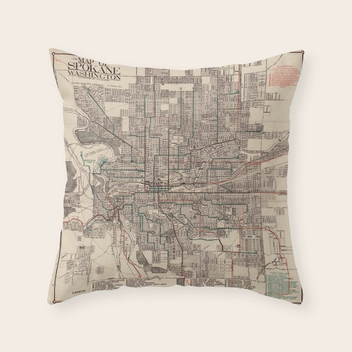 Old Spokane WA Map (1924) The Lilac City Washington State Vintage Atlas Throw Pillow Gallery Image 1