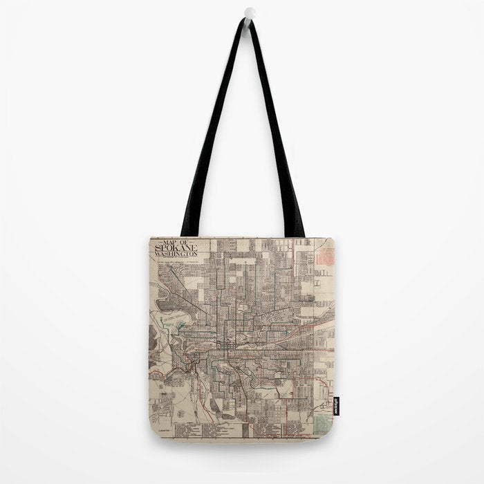 Old Spokane WA Map (1924) The Lilac City Washington State Vintage Atlas Tote Bag Gallery Image 2