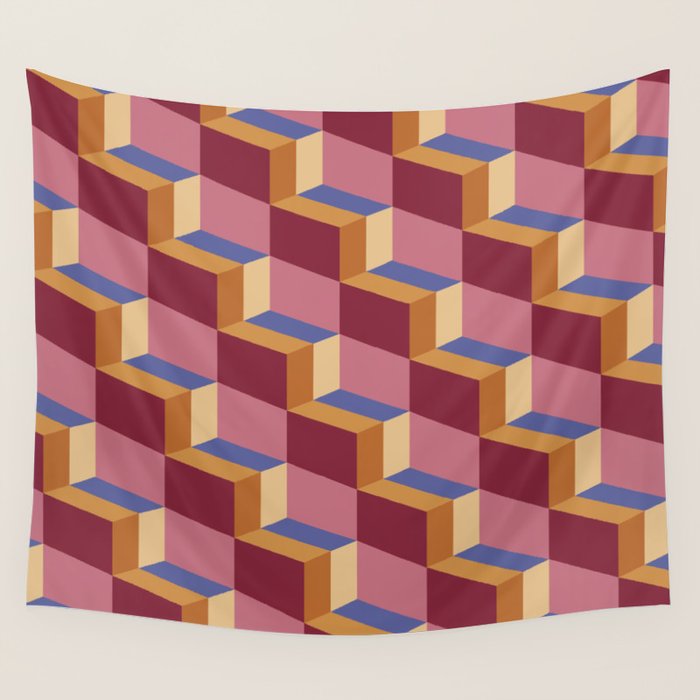 Cuboid Geometric Abstract Shapes Pattern XVIII Wall Tapestry Gallery Image 4