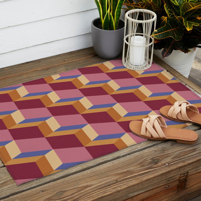 Cuboid Geometric Abstract Shapes Pattern XVIII Outdoor Rug Gallery Image 2