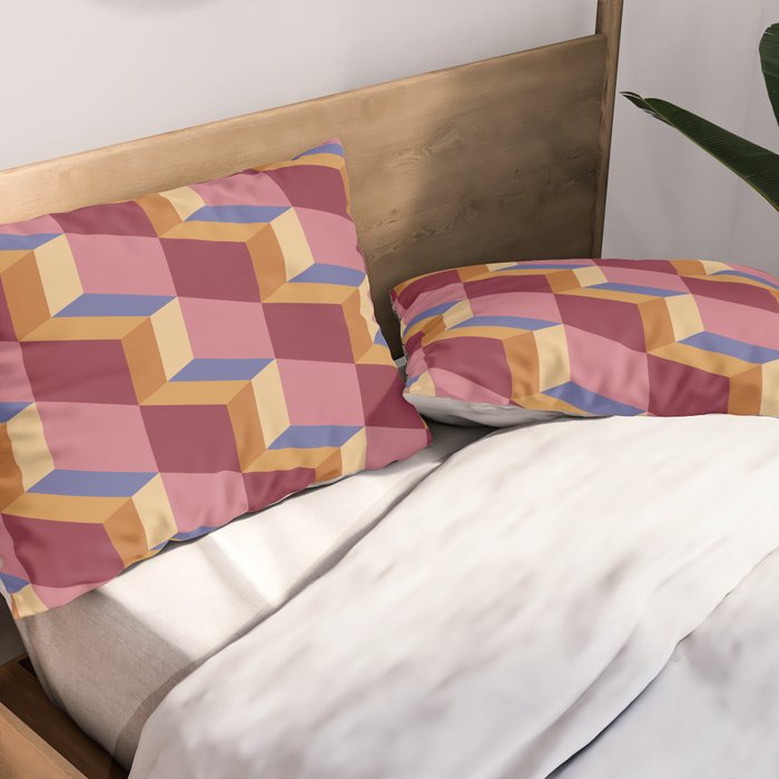 Cuboid Geometric Abstract Shapes Pattern XVIII Pillow Sham Gallery Image 2