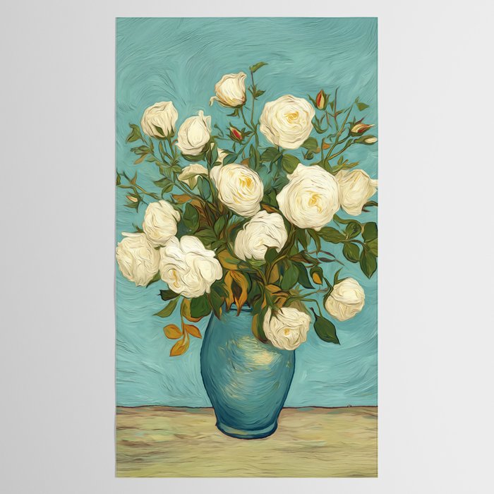 White Roses in Blue Vase Tablecloth Gallery Image 2