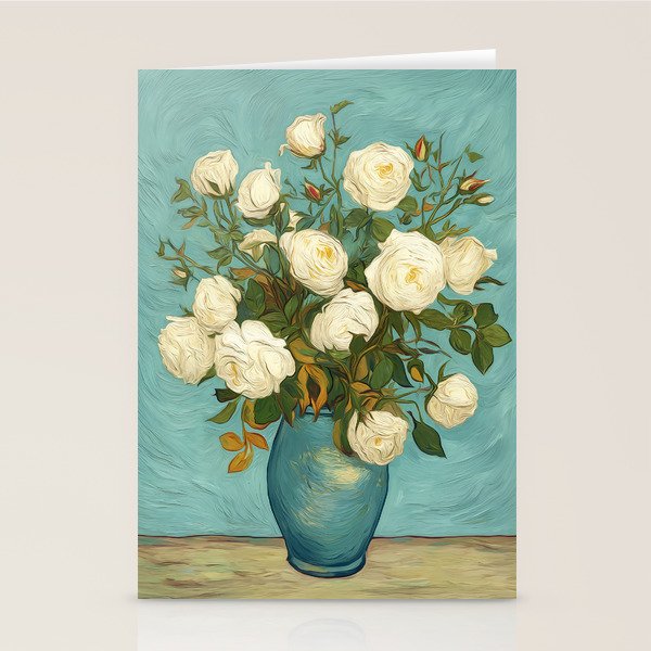 White Roses in Blue Vase Stationery Card Gallery Image 2