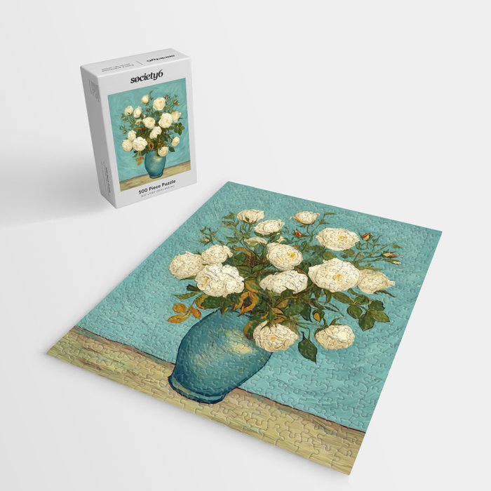 White Roses in Blue Vase Jigsaw Puzzle Gallery Image 2