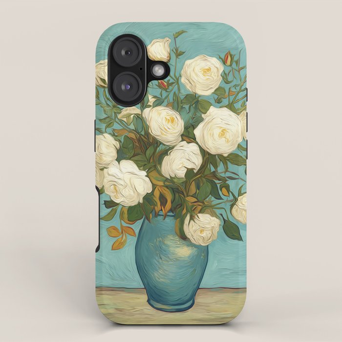 White Roses in Blue Vase iPhone Case Gallery Image 1