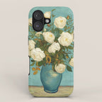 White Roses in Blue Vase iPhone Case Gallery Image 1