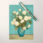 White Roses in Blue Vase Wrapping Paper Gallery Image 1