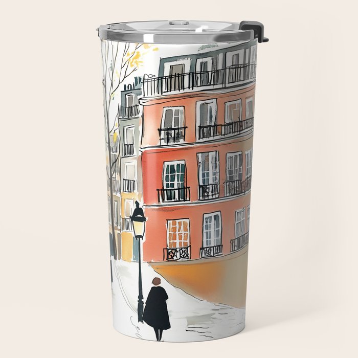 Parisian Christmas Street Scene Travel Mug Gallery Image 2