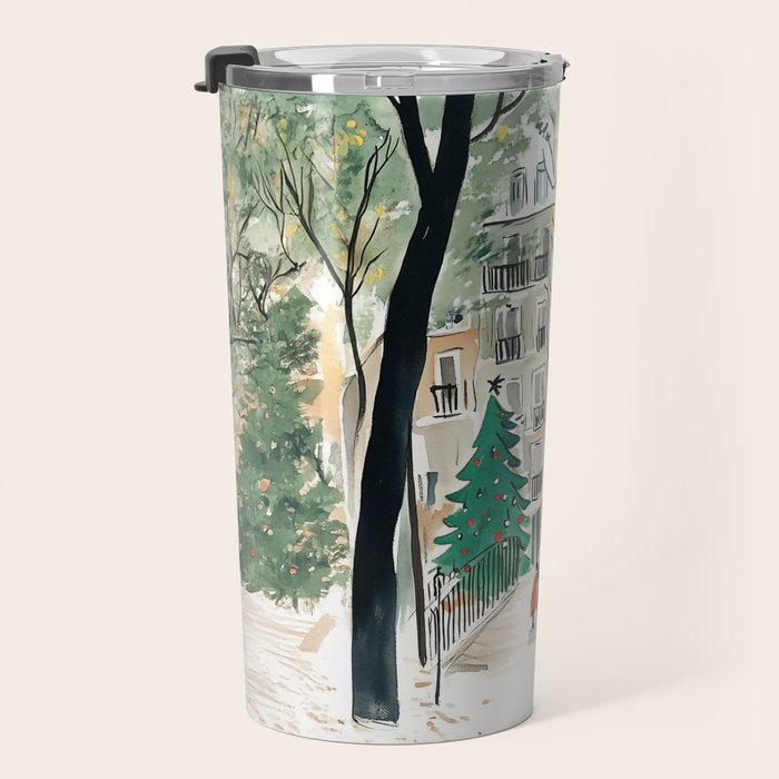 Parisian Christmas Street Scene Travel Mug Gallery Image 3