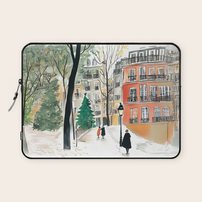 Parisian Christmas Street Scene Laptop Sleeve Gallery Image 1