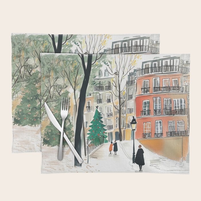 Parisian Christmas Street Scene Placemat Gallery Image 1