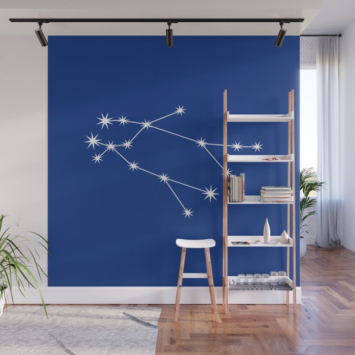Gemini Zodiac Star Constellation Line Art Dark Blue Wall Mural Gallery Image 1