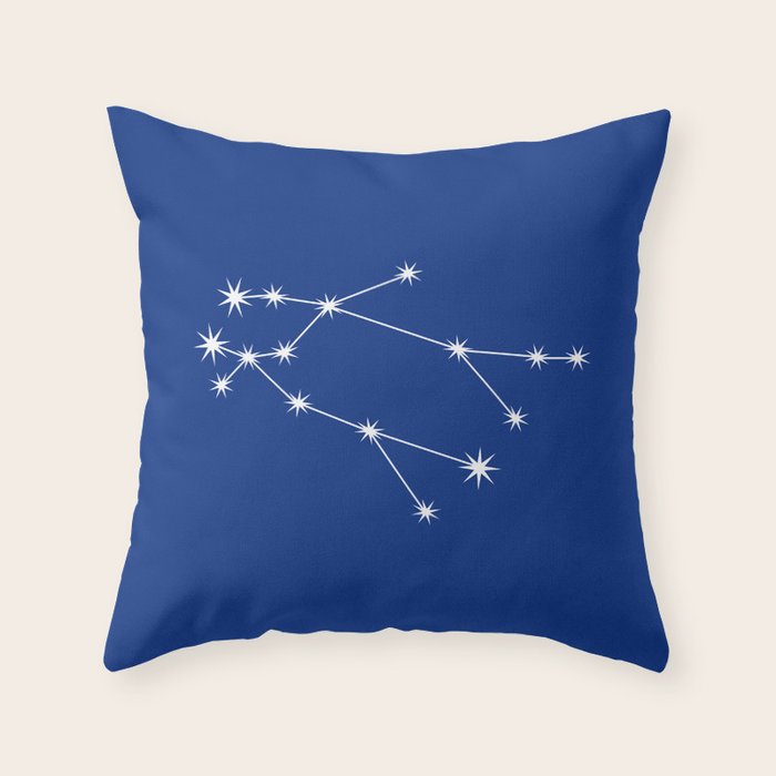 Gemini Zodiac Star Constellation Line Art Dark Blue Throw Pillow Gallery Image 1