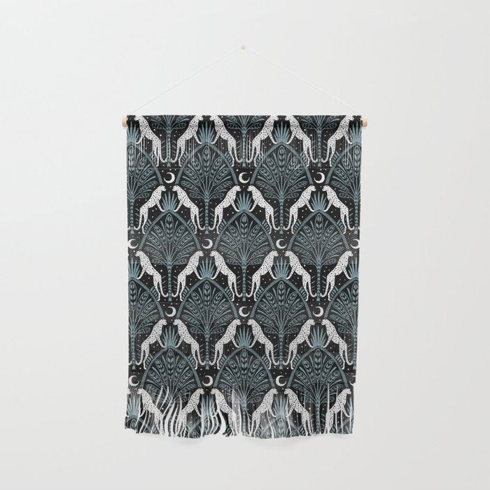 Night Cheetahs - black, white, and blue Wall Hanging Gallery Image 1