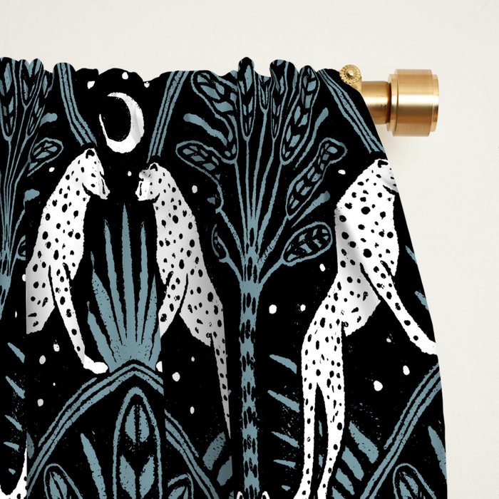 Night Cheetahs - black, white, and blue Window Curtain Gallery Image 2