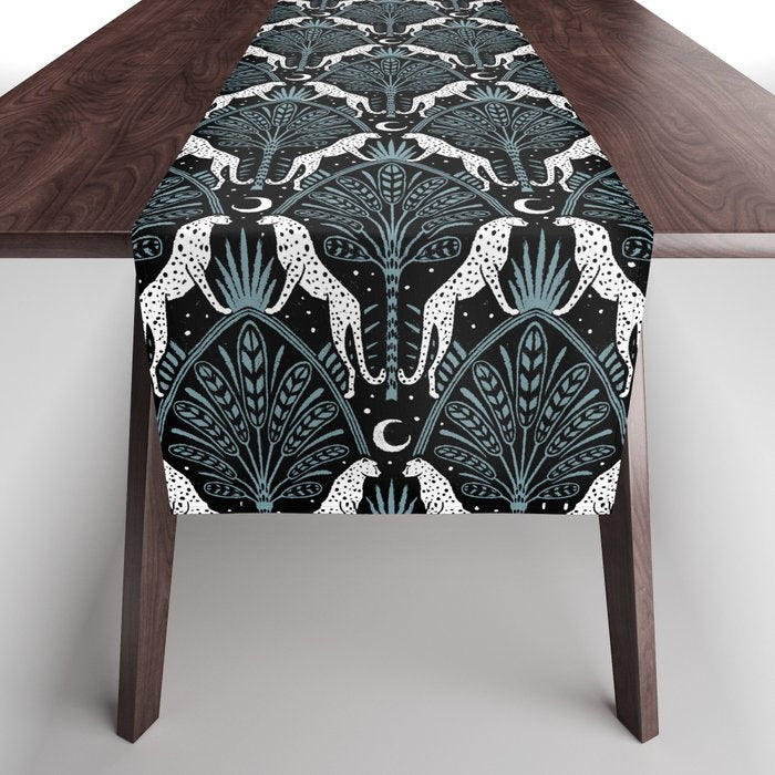 Night Cheetahs - black, white, and blue Table Runner Gallery Image 1
