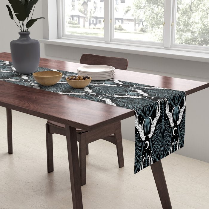 Night Cheetahs - black, white, and blue Table Runner Gallery Image 2