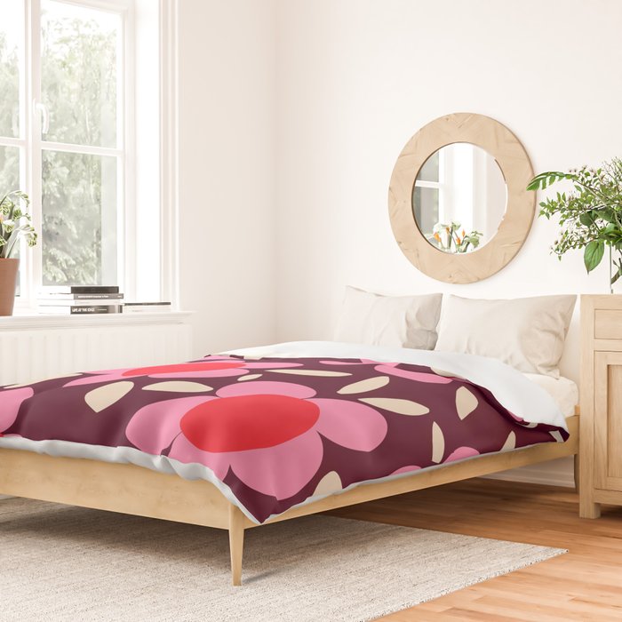Pink and Maroon Flowers Pop Duvet Cover Gallery Image 2