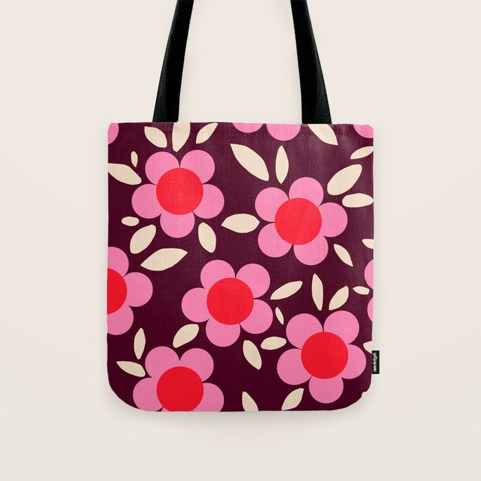 Pink and Maroon Flowers Pop Tote Bag Gallery Image 1