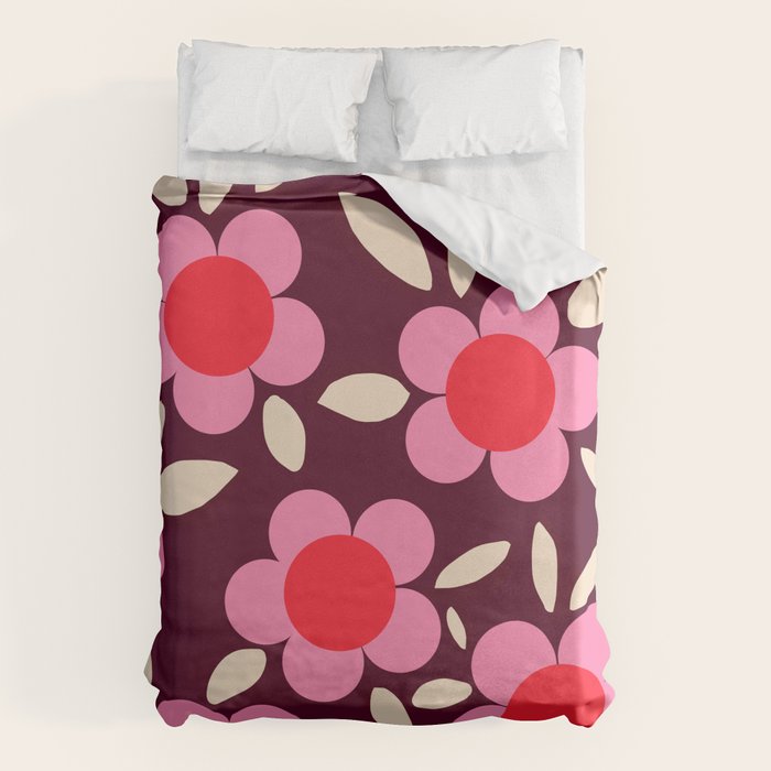 Pink and Maroon Flowers Pop Duvet Cover Gallery Image 6