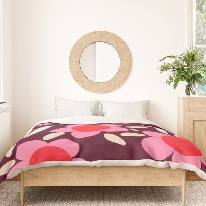 Pink and Maroon Flowers Pop Duvet Cover Gallery Image 3