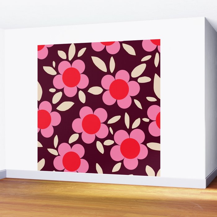 Pink and Maroon Flowers Pop Wall Mural Gallery Image 2