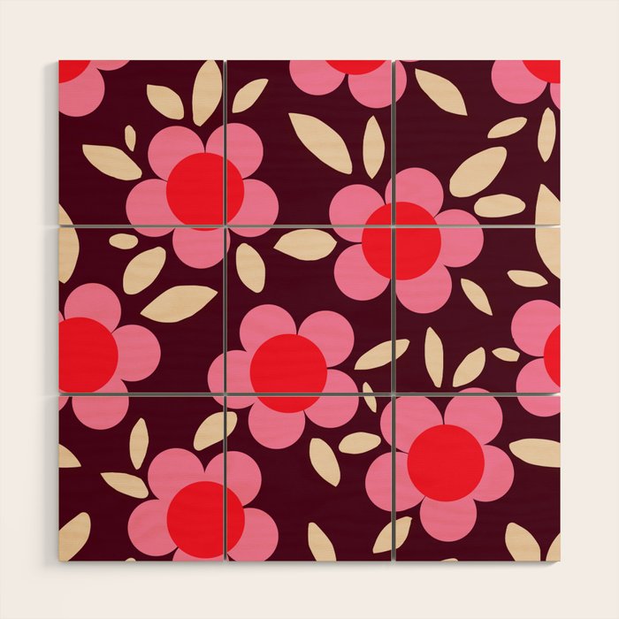 Pink and Maroon Flowers Pop Wood Wall Art Gallery Image 1
