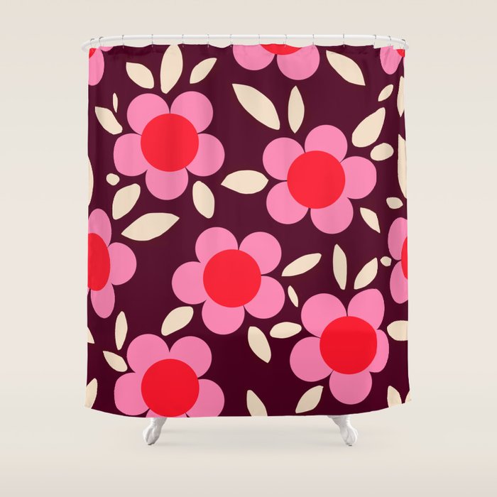 Pink and Maroon Flowers Pop Shower Curtain Gallery Image 1