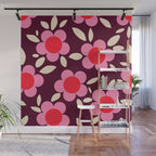 Pink and Maroon Flowers Pop Wall Mural Gallery Image 1