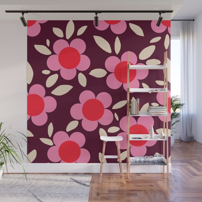 Pink and Maroon Flowers Pop Wall Mural Gallery Image 1