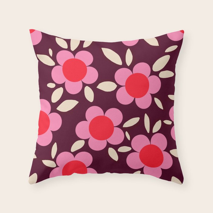 Pink and Maroon Flowers Pop Throw Pillow Gallery Image 2