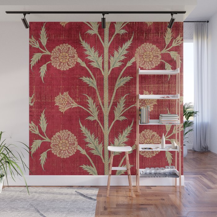 Vintage Distressed Red Floral Wall Mural Gallery Image 1