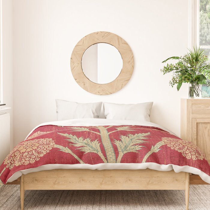 Vintage Distressed Red Floral Duvet Cover Gallery Image 3