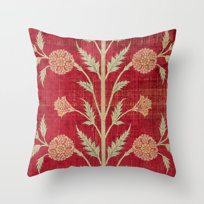 Vintage Distressed Red Floral Throw Pillow Gallery Image 6