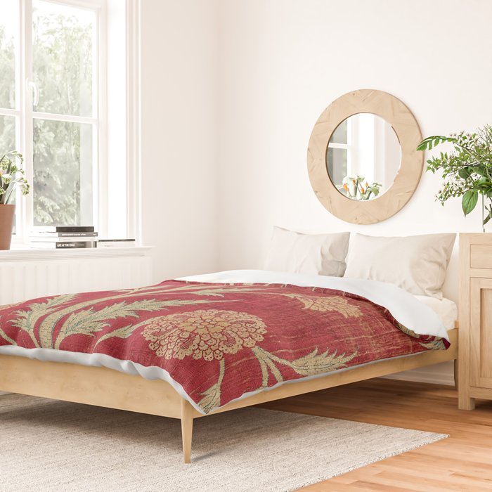 Vintage Distressed Red Floral Duvet Cover Gallery Image 2