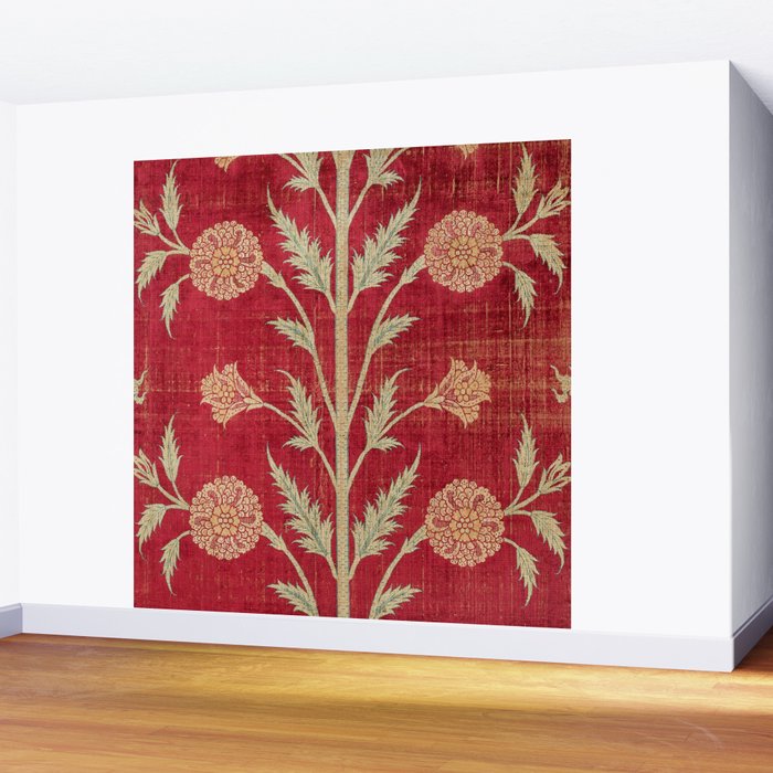 Vintage Distressed Red Floral Wall Mural Gallery Image 2