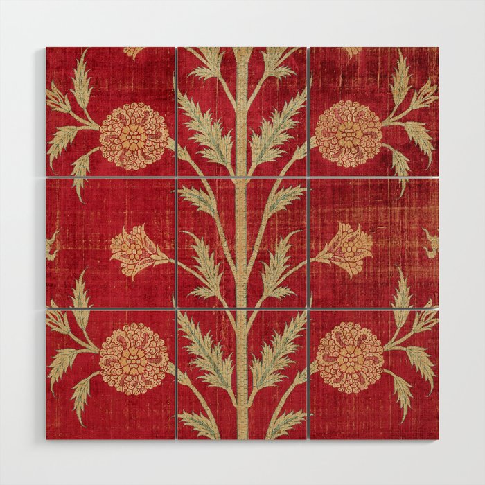 Vintage Distressed Red Floral Wood Wall Art Gallery Image 1