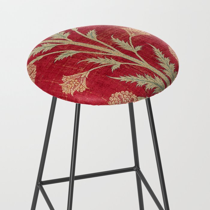 Vintage Distressed Red Floral Stool Gallery Image 2