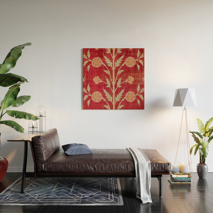 Vintage Distressed Red Floral Wood Wall Art Gallery Image 2