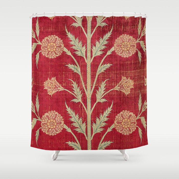 Vintage Distressed Red Floral Shower Curtain Gallery Image 1