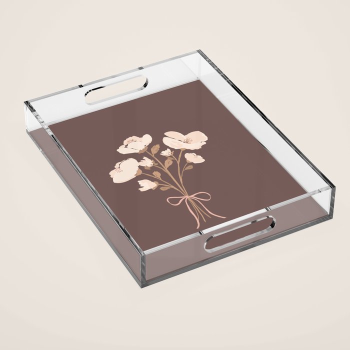 Delicate bouquet of flowers with bow - Peach and mocha copper Acrylic Tray Gallery Image 1
