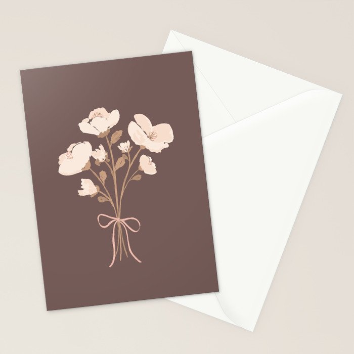 Delicate bouquet of flowers with bow - Peach and mocha copper Stationery Card Gallery Image 2