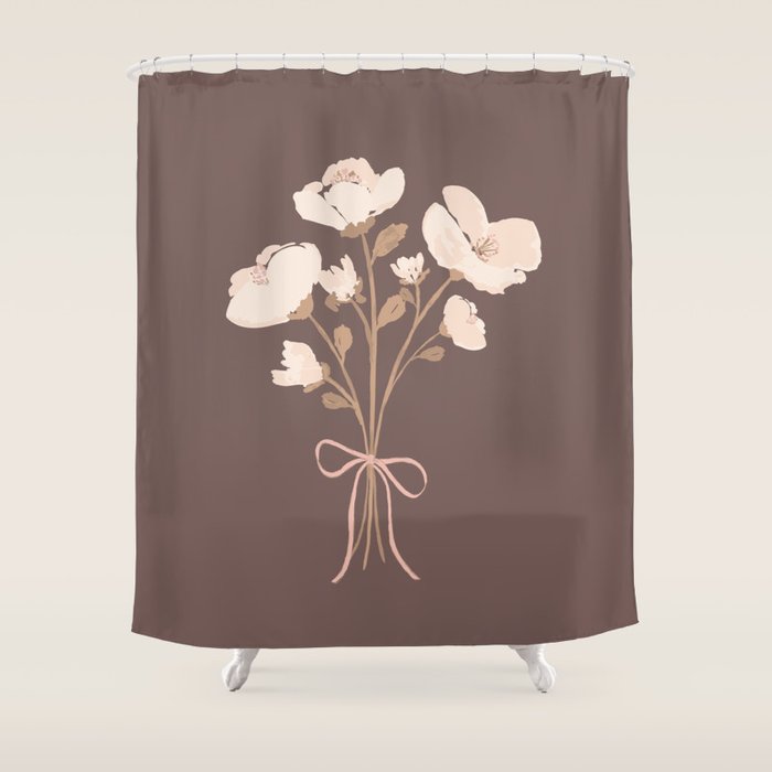 Delicate bouquet of flowers with bow - Peach and mocha copper Shower Curtain Gallery Image 1