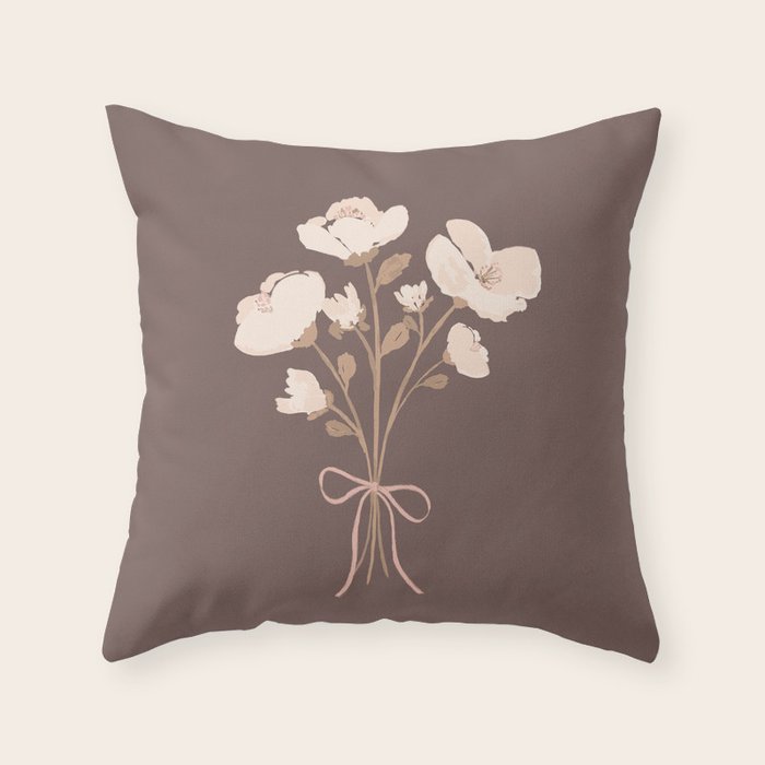 Delicate bouquet of flowers with bow - Peach and mocha copper Throw Pillow Gallery Image 6