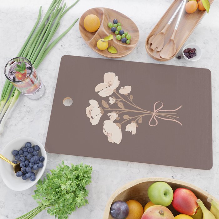 Delicate bouquet of flowers with bow - Peach and mocha copper Cutting Board Gallery Image 2